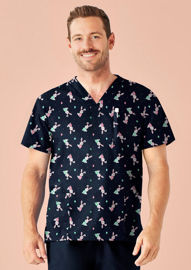 BIZ CARE Mens Easter V-Neck Short Sleeve Scrub Top CST152MS